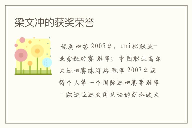 梁文冲的获奖荣誉