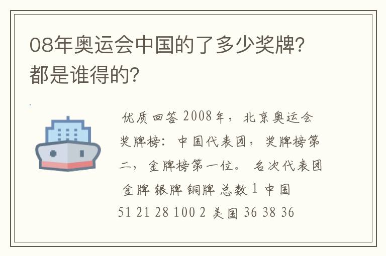 08年奥运会中国的了多少奖牌?都是谁得的?