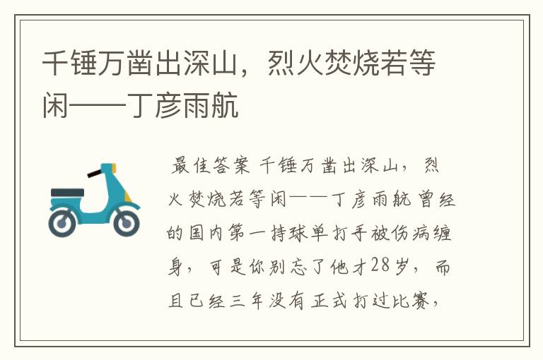 千锤万凿出深山,烈火焚烧若等闲——丁彦雨航