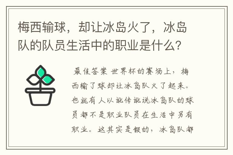 梅西输球,却让冰岛火了,冰岛队的队员生活中的职业是什么?