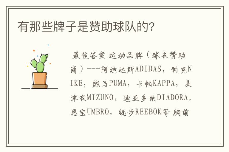 有那些牌子是赞助球队的?