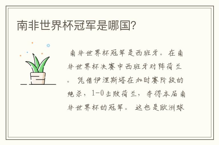 南非世界杯冠军是哪国?