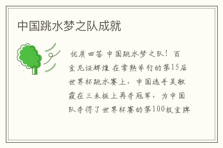 中国跳水梦之队成就