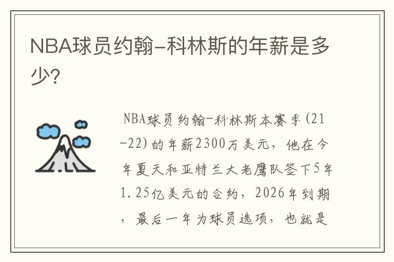 NBA球员约翰-科林斯的年薪是多少?