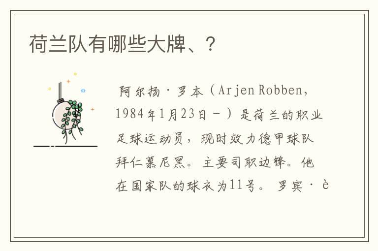 荷兰队有哪些大牌、?