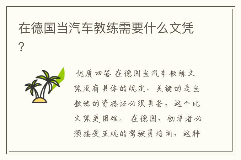 在德国当汽车教练需要什么文凭?