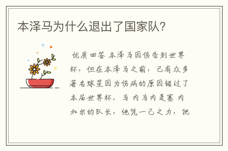 本泽马为什么退出了国家队?