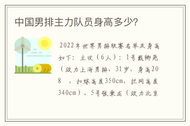 中国男排主力队员身高多少?