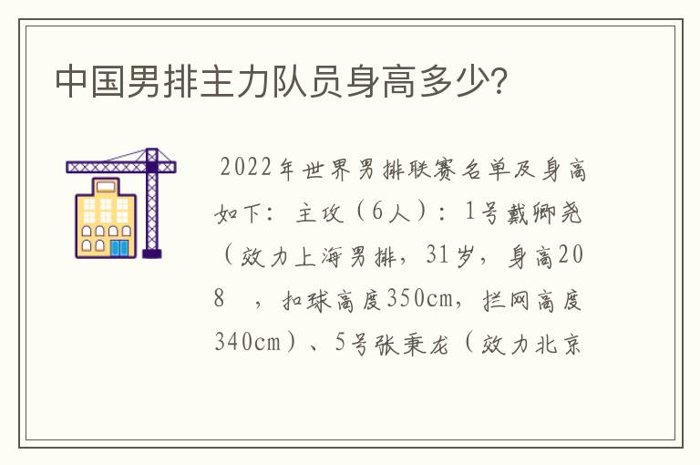 中国男排主力队员身高多少?