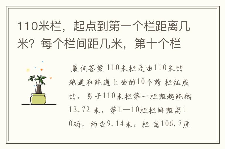 110米栏,起点到第一个栏距离几米?每个栏间距几米,第十个栏到终点距离几米?