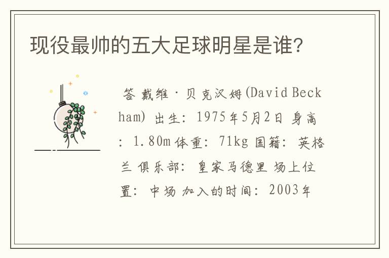 现役最帅的五大足球明星是谁?