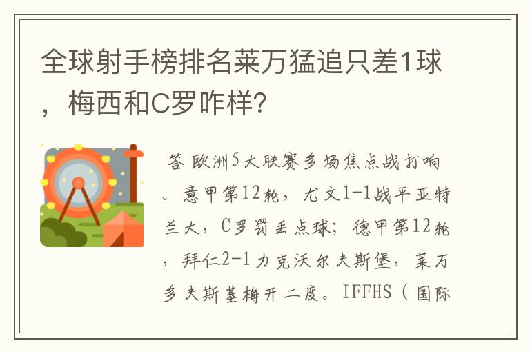 全球射手榜排名莱万猛追只差1球,梅西和C罗咋样?