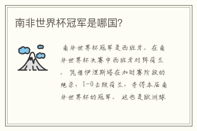 南非世界杯冠军是哪国?