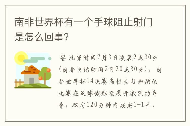 南非世界杯有一个手球阻止射门是怎么回事?