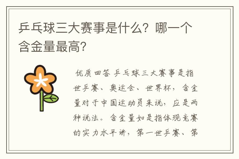 乒乓球三大赛事是什么?哪一个含金量最高?