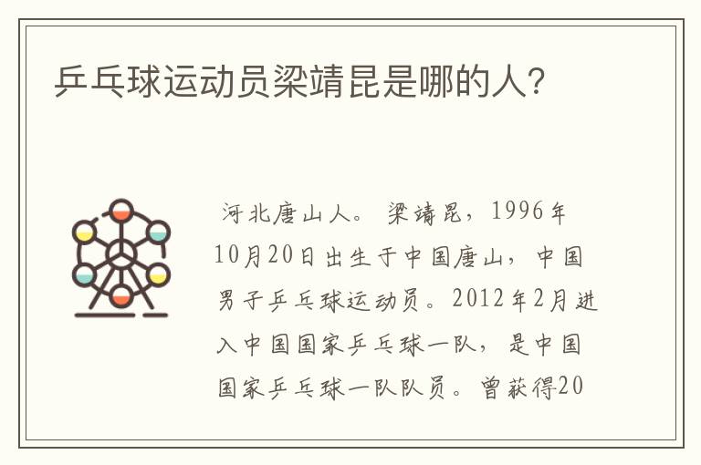 乒乓球运动员梁靖昆是哪的人?