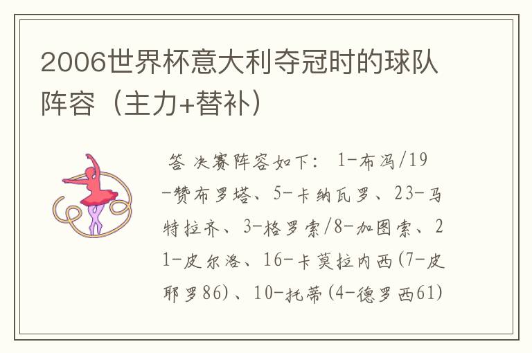 2006世界杯意大利夺冠时的球队阵容(主力+替补)