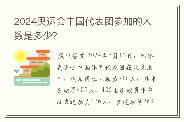 2024奥运会中国代表团参加的人数是多少?