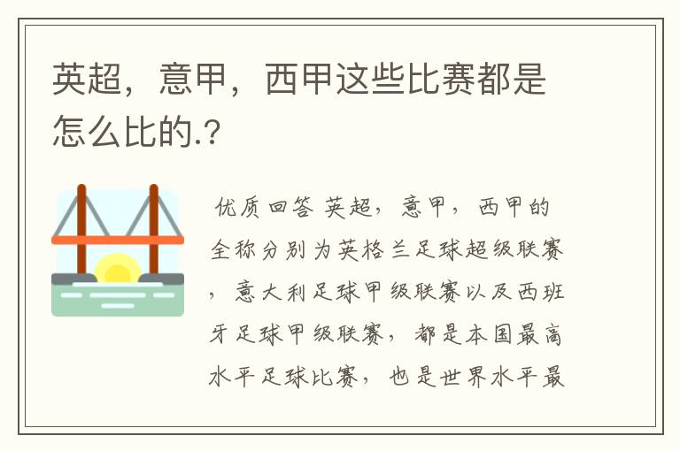 英超,意甲,西甲这些比赛都是怎么比的.?