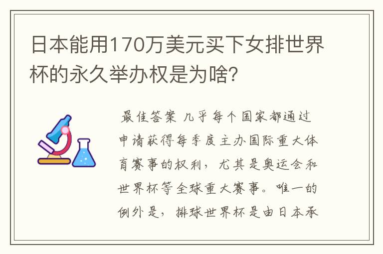日本能用170万美元买下女排世界杯的永久举办权是为啥?