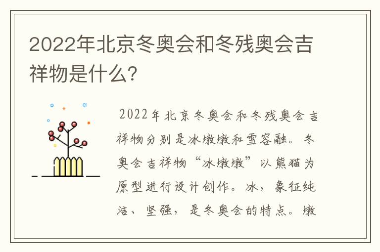 2022年北京冬奥会和冬残奥会吉祥物是什么?