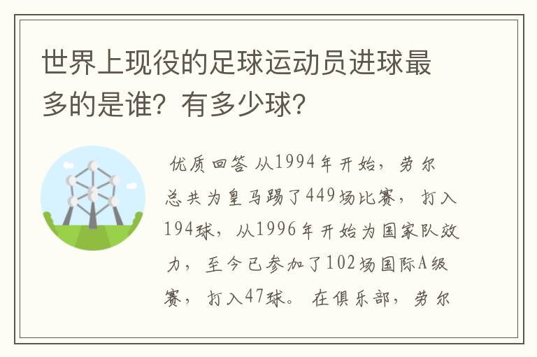 世界上现役的足球运动员进球最多的是谁?有多少球?