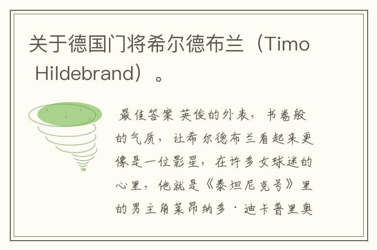 关于德国门将希尔德布兰(Timo Hildebrand)。