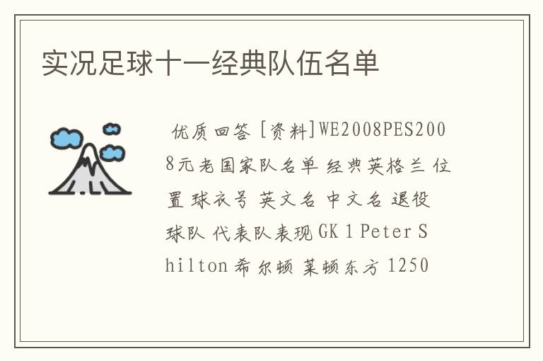 实况足球十一经典队伍名单
