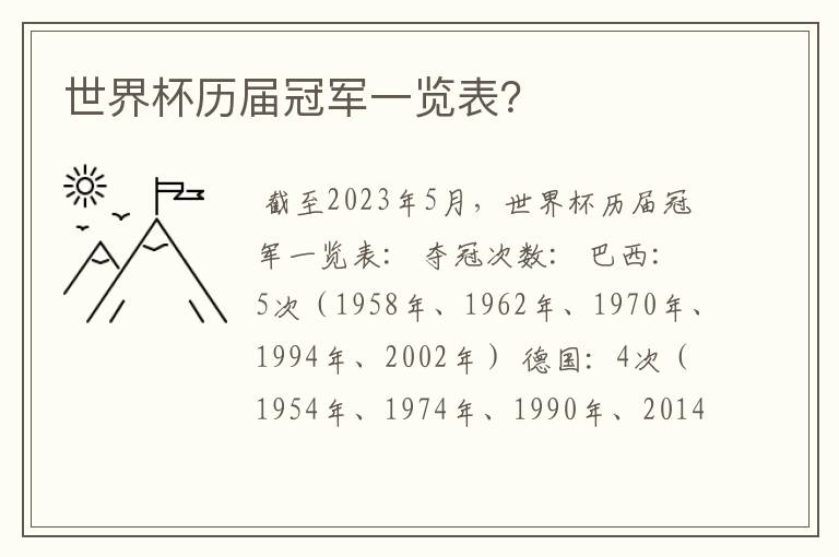 世界杯历届冠军一览表?