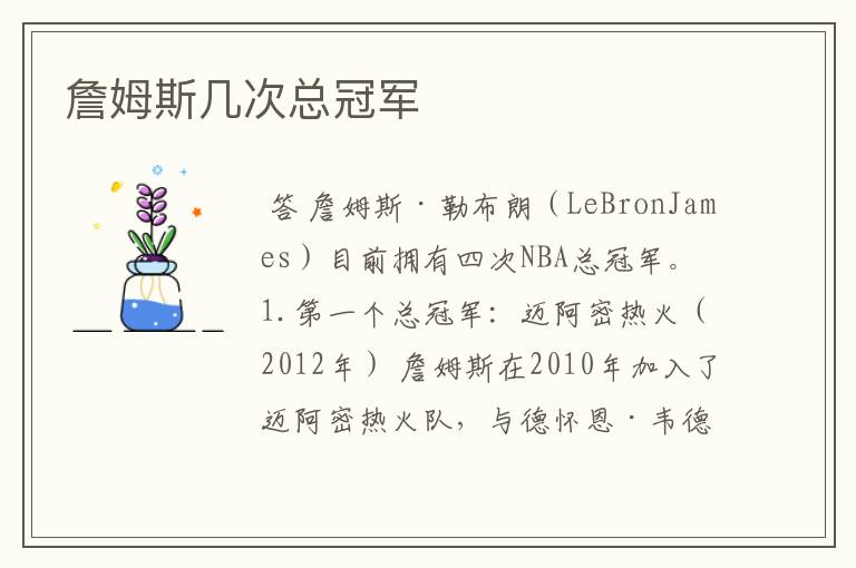 詹姆斯几次总冠军