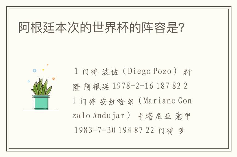 阿根廷本次的世界杯的阵容是?