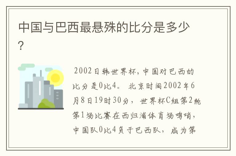 中国与巴西最悬殊的比分是多少?
