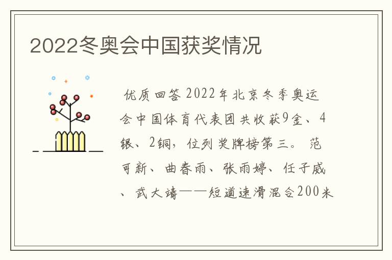2022冬奥会中国获奖情况