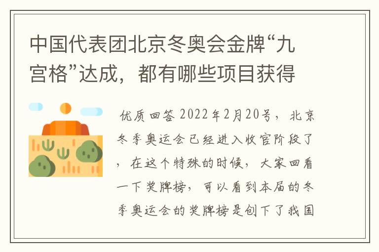 中国代表团北京冬奥会金牌“九宫格”达成,都有哪些项目获得了奖牌?