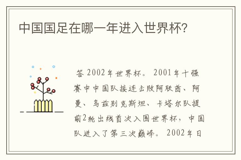 中国国足在哪一年进入世界杯?