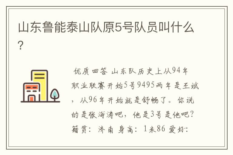 山东鲁能泰山队原5号队员叫什么?