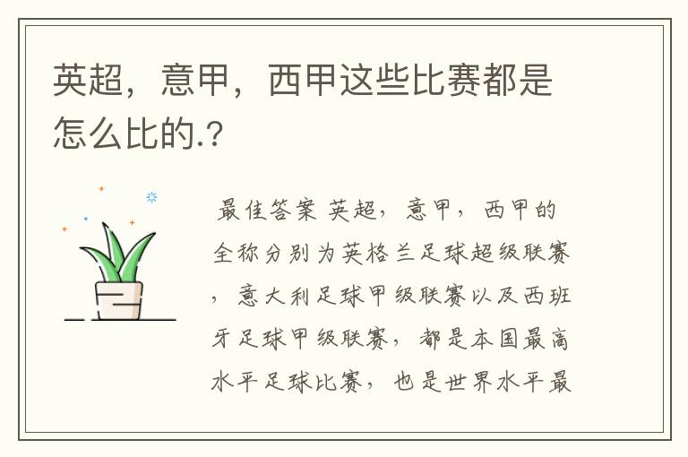 英超,意甲,西甲这些比赛都是怎么比的.?