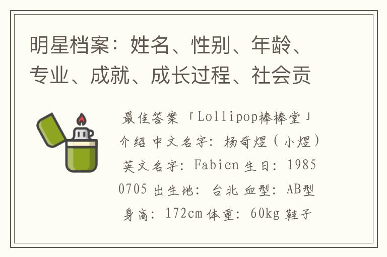 明星档案:姓名、性别、年龄、专业、成就、成长过程、社会贡献
