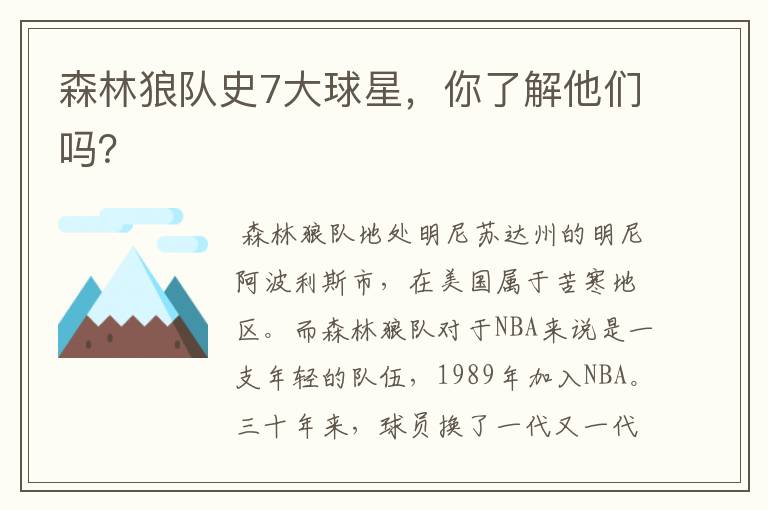 森林狼队史7大球星,你了解他们吗?