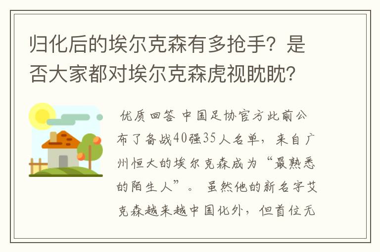 归化后的埃尔克森有多抢手?是否大家都对埃尔克森虎视眈眈?
