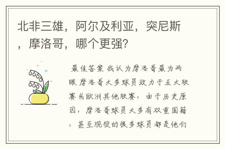 北非三雄,阿尔及利亚,突尼斯,摩洛哥,哪个更强?