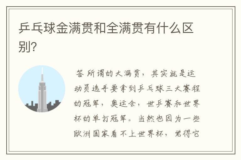 乒乓球金满贯和全满贯有什么区别?