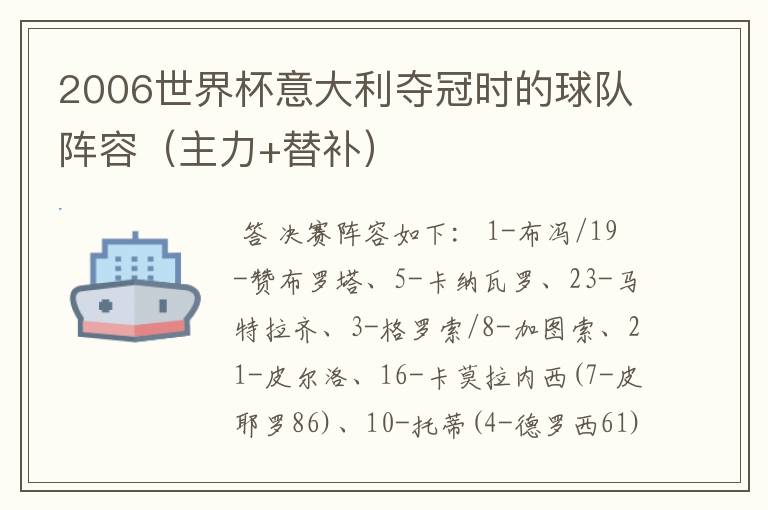 2006世界杯意大利夺冠时的球队阵容(主力+替补)
