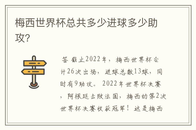 梅西世界杯总共多少进球多少助攻?
