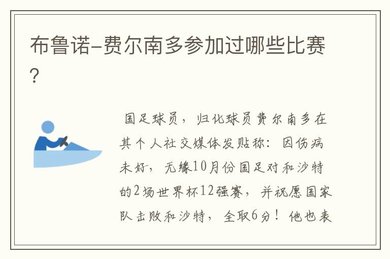 布鲁诺-费尔南多参加过哪些比赛?