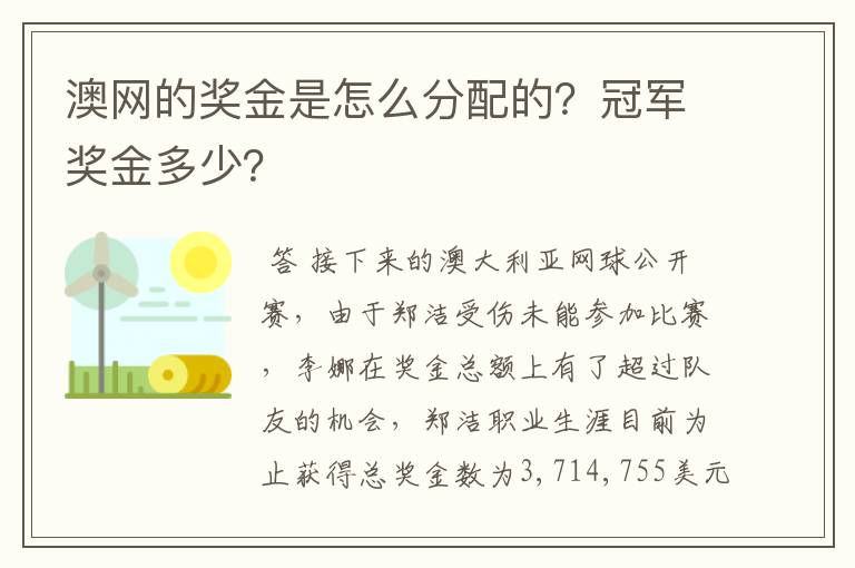澳网的奖金是怎么分配的?冠军奖金多少?