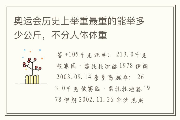 奥运会历史上举重最重的能举多少公斤,不分人体体重