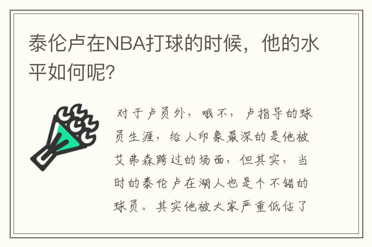 泰伦卢在NBA打球的时候,他的水平如何呢?