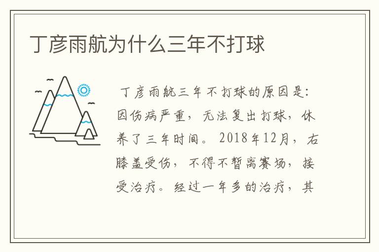 丁彦雨航为什么三年不打球