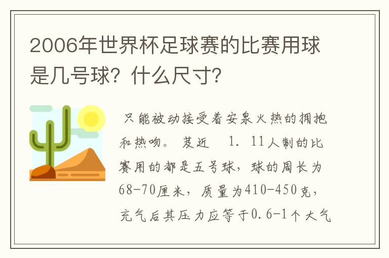 2006年世界杯足球赛的比赛用球是几号球?什么尺寸?